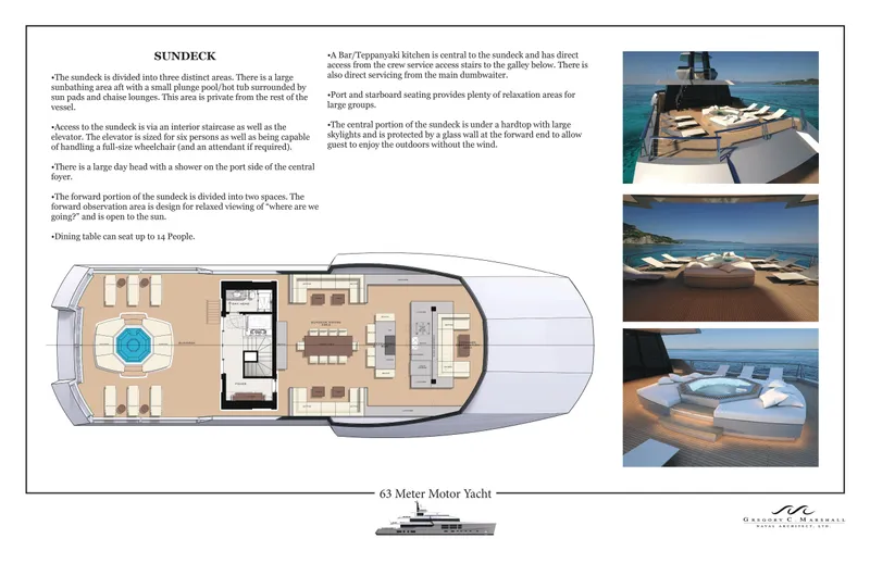 Project Metaverse Yacht Photos Pics Delta Gregory C Marshall 63m NFT 2027 yacht sundeck layout and luxury amenities.