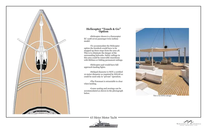 Project Metaverse Yacht Photos Pics Delta Gregory C Marshall 63m NFT 2027 yacht with helicopter landing pad and luxurious deck.