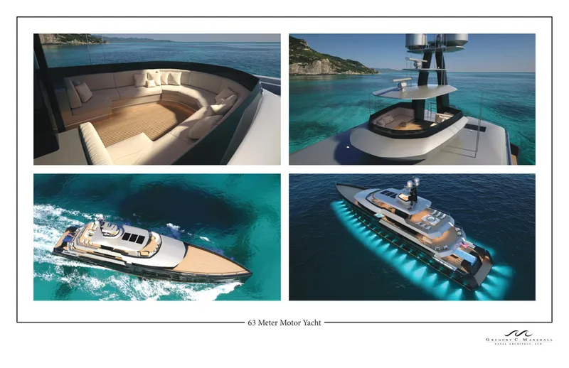 Project Metaverse Yacht Photos Pics Delta Gregory C Marshall 63m NFT yacht, 2027 model, luxury design, aerial and interior views.