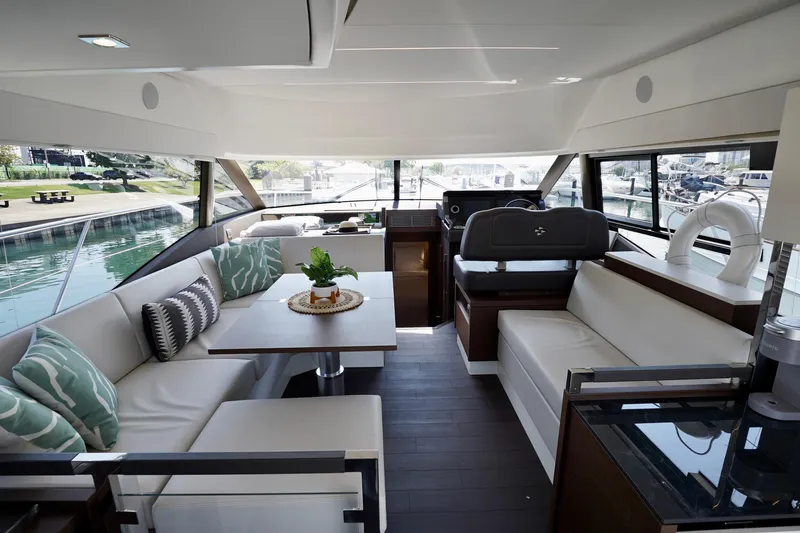 Yacht Photos Pics Luxurious interior of 2023 Prestige 460 yacht with elegant seating and modern design.