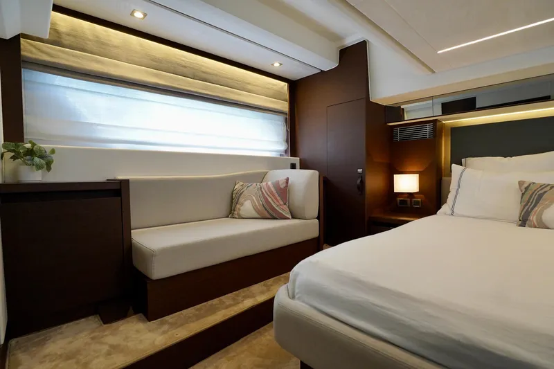  Yacht Photos Pics Luxurious interior of 2023 Prestige 460 yacht with elegant seating and modern decor.