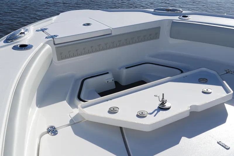 Your Next Boat! Yacht Photos Pics 2026 Blackfin 242 HB boat interior with storage compartments and measurement guide.