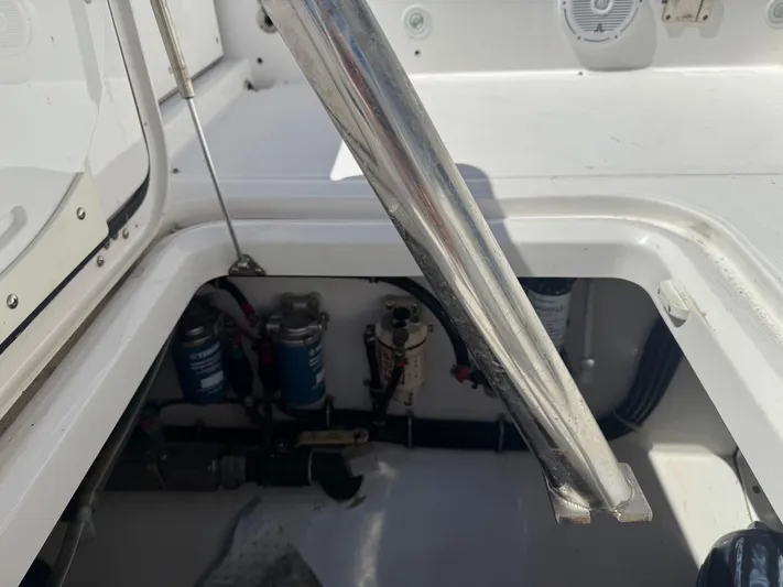  Yacht Photos Pics 2019 Everglades 340 Dual Console boat interior with visible components and wiring.