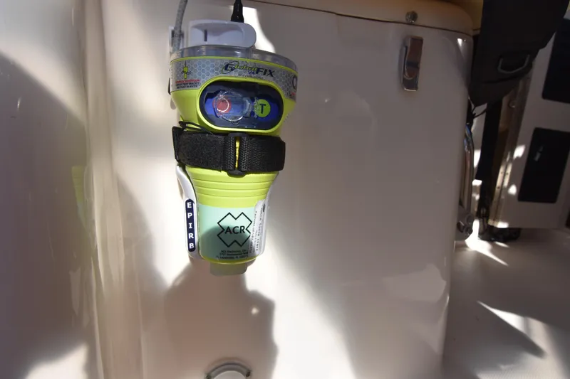 Reel E Blessed Yacht Photos Pics EPIRB device on 2017 Grady-White Express 330 boat for emergency signaling.