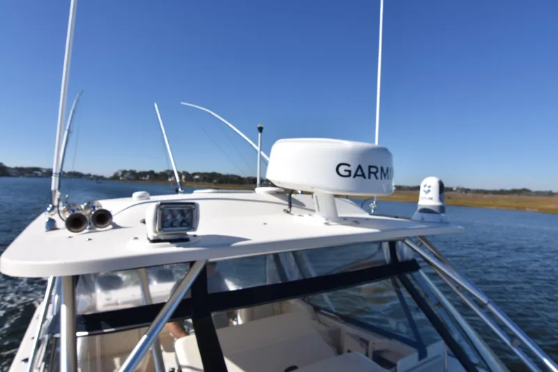 Reel E Blessed Yacht Photos Pics 2017 Grady-White Express 330 boat with Garmin radar on open water.