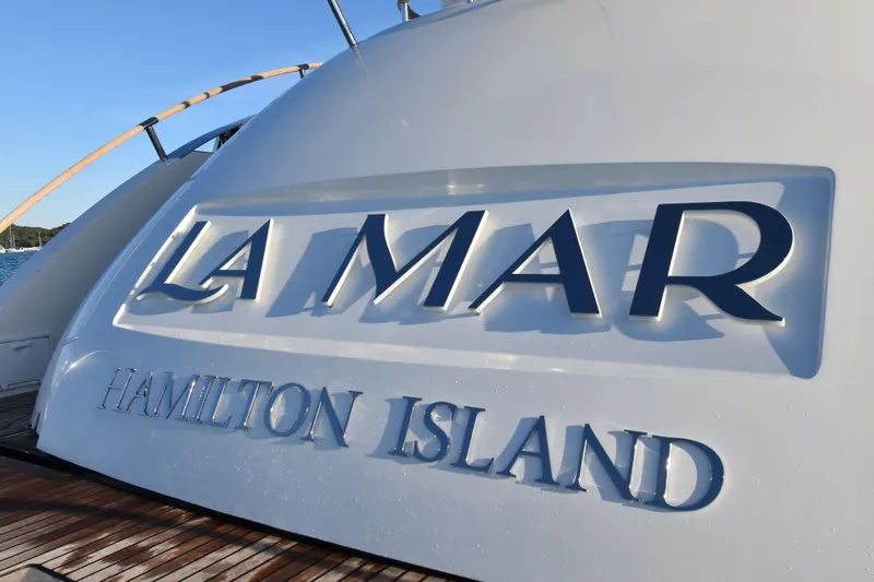 La Mar Yacht Photos Pics Luxury yacht "La Mar" docked at Hamilton Island, Lazzara LSX 78, 2012 model.