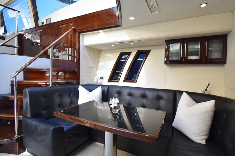 La Mar Yacht Photos Pics Luxurious interior of 2012 Lazzara LSX 78 yacht with elegant seating and modern design.