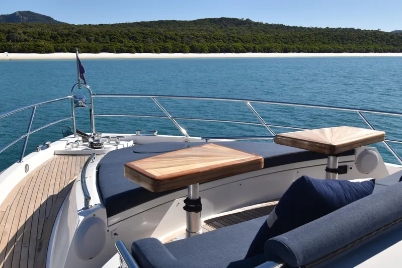 La Mar Yacht Photos Pics Luxurious 2012 Lazzara LSX 78 yacht deck with ocean view and seating area.