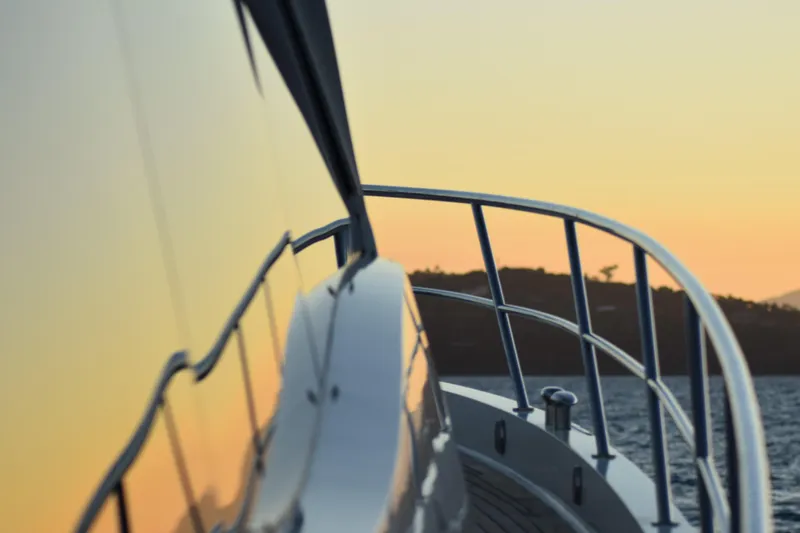 La Mar Yacht Photos Pics 2012 Lazzara LSX 78 yacht at sunset, sleek design, ocean view.