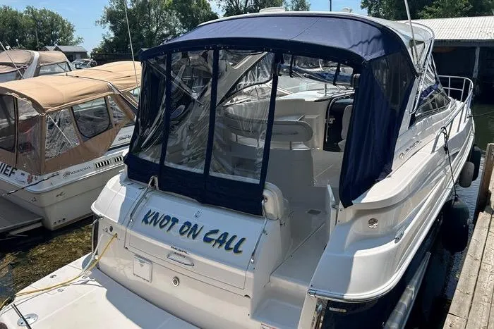 Knot On Call Yacht Photos Pics 2007 Regal Commodore 4060 boat docked, featuring "Knot On Call" name on the stern.