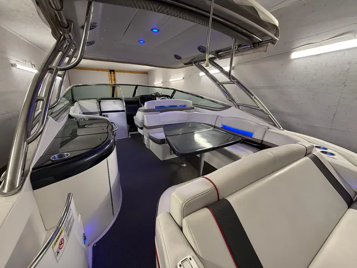  Yacht Photos Pics 2017 Formula 370 FX boat interior with modern seating and ambient lighting.