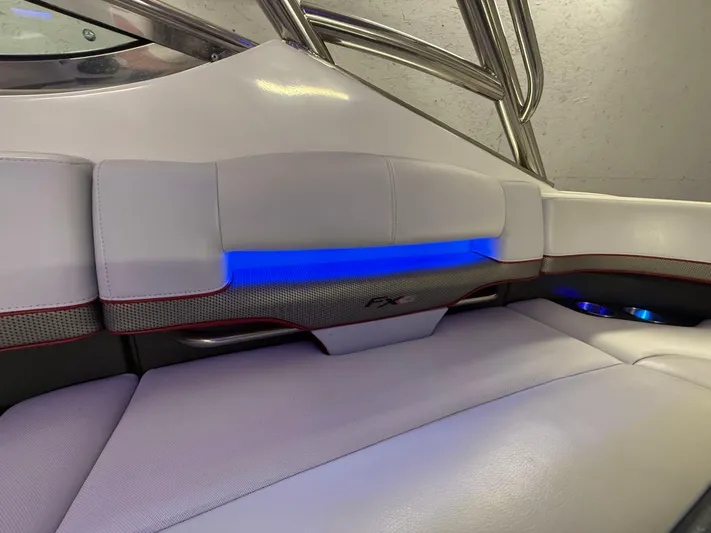  Yacht Photos Pics Luxurious seating with blue LED lighting in 2017 Formula 370 FX boat.