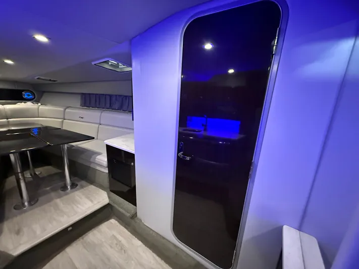  Yacht Photos Pics Interior of 2017 Formula 370 FX boat with modern seating and ambient lighting.