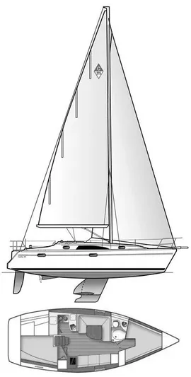 Nordlys Yacht Photos Pics Line drawing of a 2018 Catalina 315 sailboat with interior layout.
