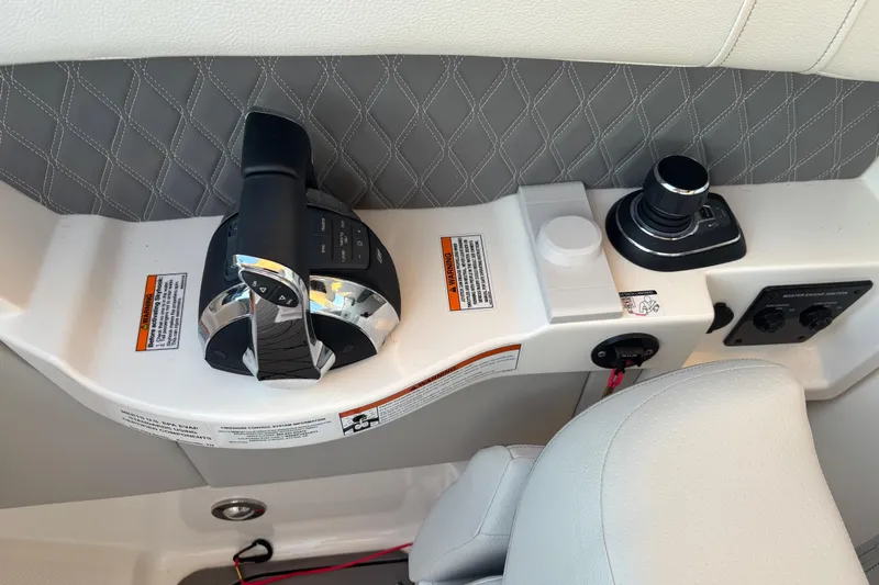  Yacht Photos Pics 2022 Searay SLX350 boat control panel with joystick and throttle.
