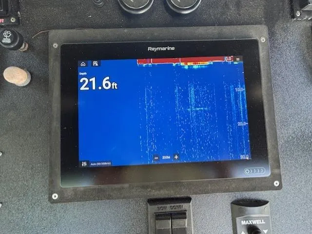 Thunderbolt Yacht Photos Pics Depth gauge display on 1988 Riviera Convertible showing 21.6 feet.