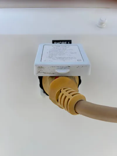  Yacht Photos Pics Shore power connection on a 2017 Boston Whaler 320 Vantage boat.