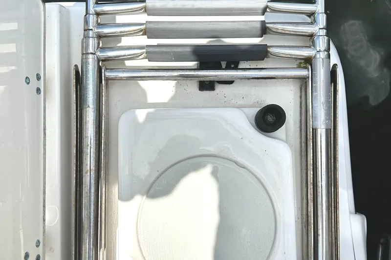  Yacht Photos Pics Stainless steel ladder on 2017 Boston Whaler 320 Vantage boat deck.