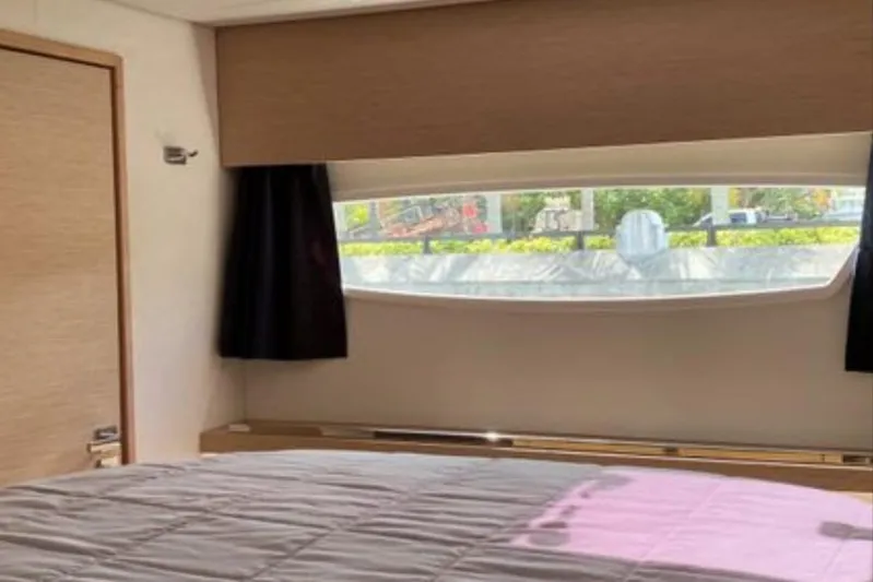 Sol Mates Yacht Photos Pics Interior cabin of 2018 Fountaine Pajot SABA 50 catamaran with window view.