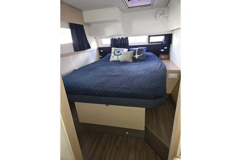 Sol Mates Yacht Photos Pics Cozy bedroom in 2018 Fountaine Pajot SABA 50 yacht with nautical decor.