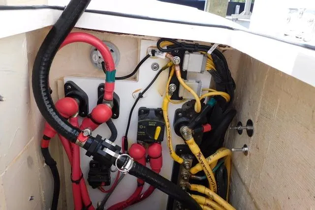  Yacht Photos Pics Electrical wiring setup in a 2016 Pursuit DC 325 Dual Console boat.