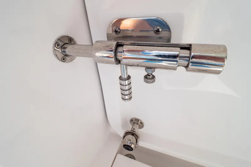  Yacht Photos Pics Chrome hardware detail on 2023 Intrepid 345 Valor boat.