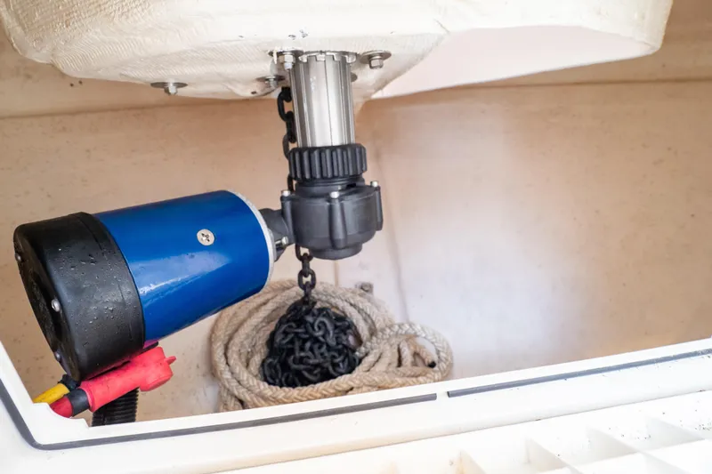  Yacht Photos Pics 2023 Intrepid 345 Valor anchor system with rope and chain storage.