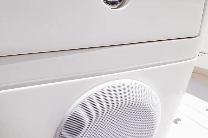  Yacht Photos Pics 2023 Intrepid 345 Valor boat speaker detail, showcasing sleek design and craftsmanship.