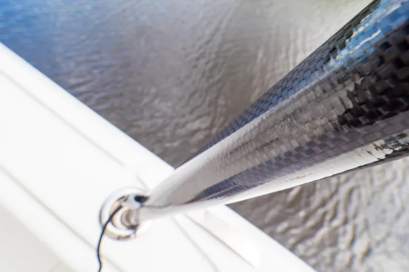 Yacht Photos Pics Close-up of a carbon fiber pole on a 2023 Intrepid 345 Valor boat.