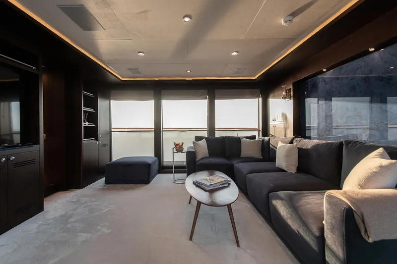 Koru Yacht Photos Pics Luxurious 1983 Feadship Custom yacht interior with modern furnishings and ambient lighting.