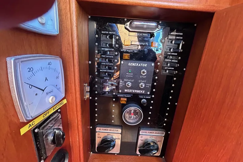 Radius Yacht Photos Pics Electrical control panel on a 1986 Grand Banks 42 Classic boat.