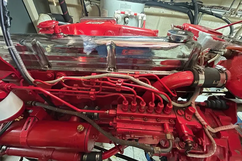 Radius Yacht Photos Pics Engine of a 1986 Grand Banks 42 Classic, showcasing detailed mechanical components.