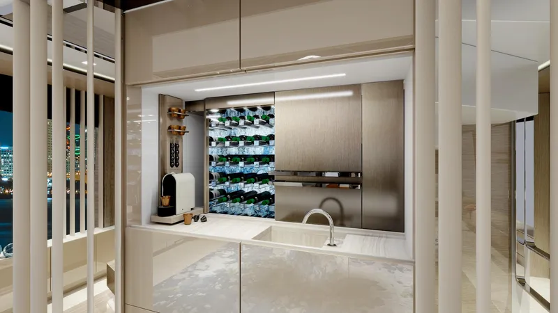 L88 Yacht Photos Pics Luxurious kitchen interior of 2026 Ladenstein L88 Co-Ownership yacht with modern design elements.