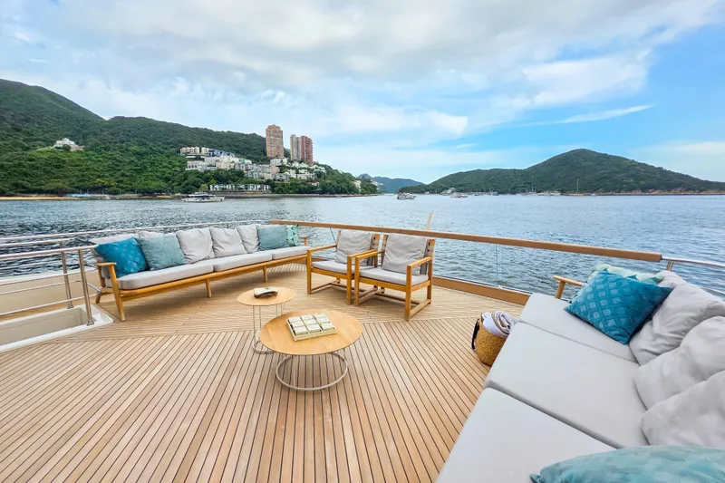  Yacht Photos Pics Luxurious deck of 2025 Sanlorenzo SD90 yacht with scenic ocean view.