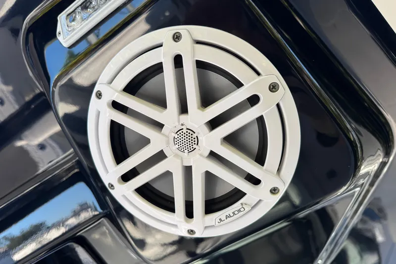  Yacht Photos Pics Close-up of JL Audio speaker on 2021 Blackfin 272 CC boat.
