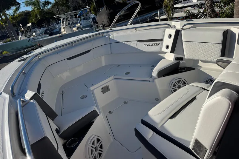  Yacht Photos Pics 2021 Blackfin 272 CC boat interior with luxurious seating and modern design.