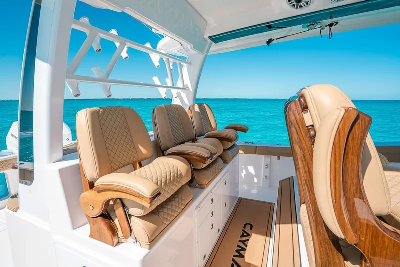  Yacht Photos Pics 2025 Caymas 44 CT boat interior with luxurious seating and ocean view.