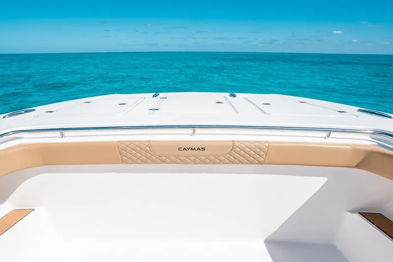  Yacht Photos Pics 2025 Caymas 44 CT boat deck with ocean view and clear blue sky.