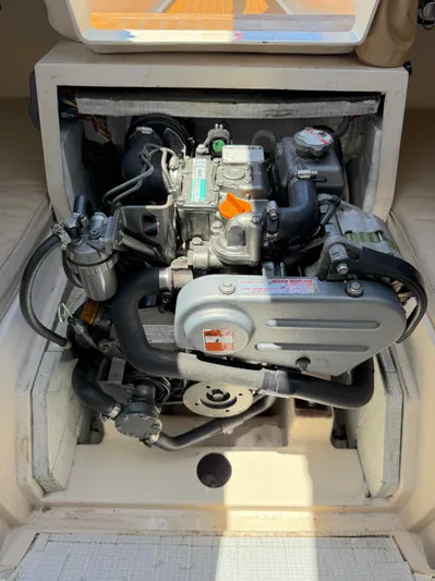 Bolero Yacht Photos Pics Engine compartment of a 2012 Morris M29, showcasing detailed mechanical components.