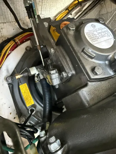 Bolero Yacht Photos Pics Close-up of a 2012 Morris M29 engine component with visible wiring and labels.