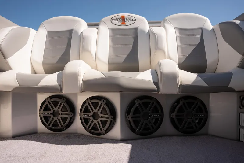  Yacht Photos Pics 2017 Cigarette 50 Marauder boat seats with built-in speakers.