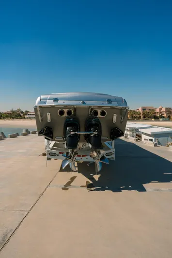 Yacht Photos Pics 2017 Cigarette 50 Marauder speedboat rear view on a sunny day.