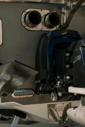  Yacht Photos Pics Close-up of a 2017 Cigarette 50 Marauder boat engine and exhaust system.