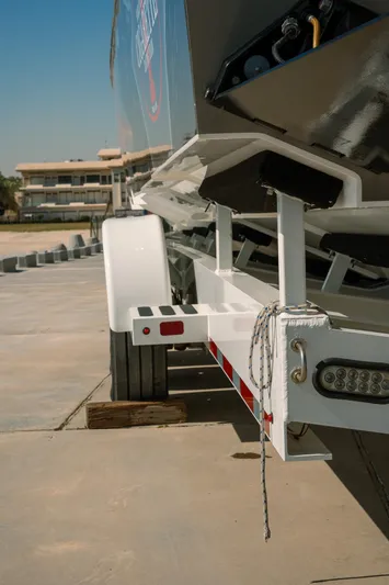  Yacht Photos Pics 2017 Cigarette 50 Marauder boat on trailer, docked at marina.