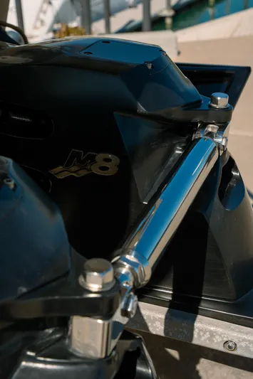  Yacht Photos Pics Close-up of 2017 Cigarette 50 Marauder boat engine components.