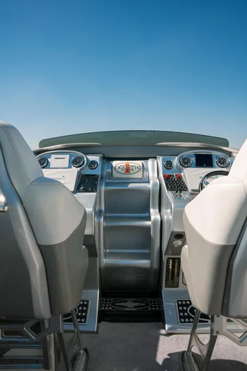  Yacht Photos Pics Cockpit of 2017 Cigarette 50 Marauder speedboat with dual seats and advanced controls.