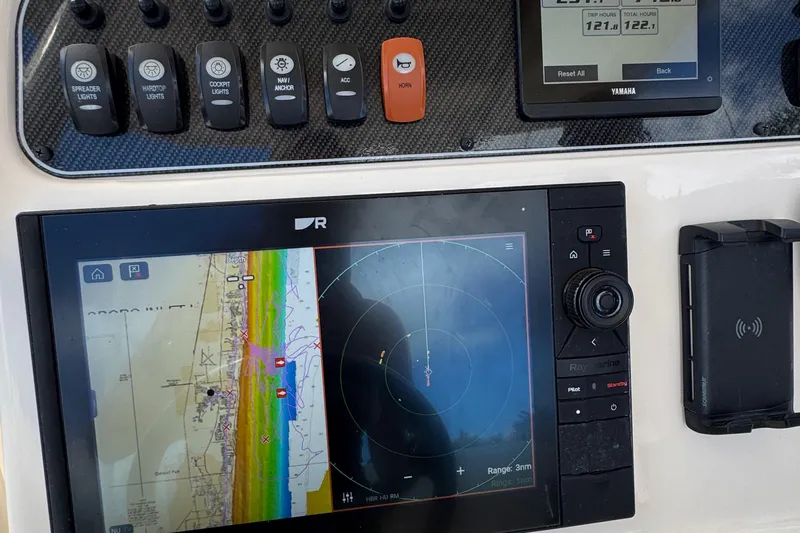  Yacht Photos Pics 2024 Grady-White Fisherman 236 dashboard with navigation and control systems.