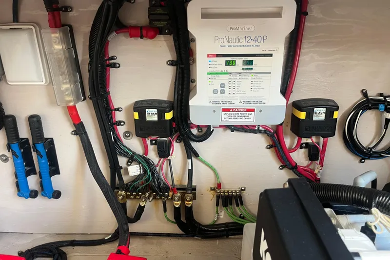 Just Plane Fun Yacht Photos Pics Electrical system of a 2014 Sea Ray 350 Sundancer boat, featuring ProNautic charger.