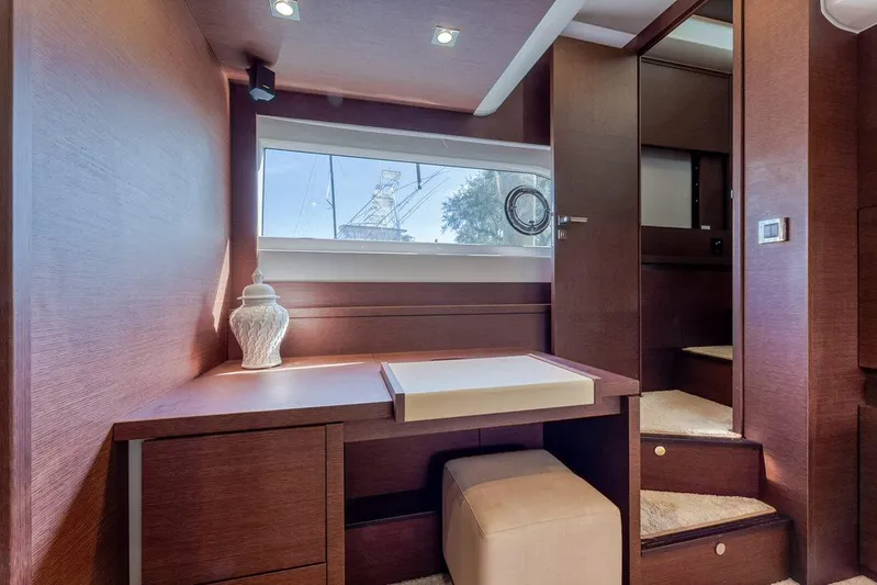 Knightlife Yacht Photos Pics Luxurious interior of 2017 Prestige 630 yacht with elegant wood finish and modern design.