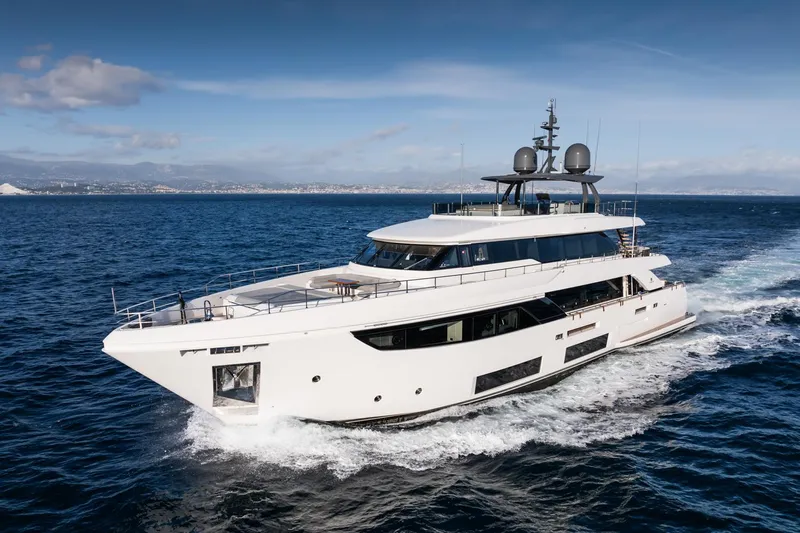 M Forever Yacht Photos Pics Luxurious 2021 Custom Line Navetta 33 yacht cruising on open sea.
